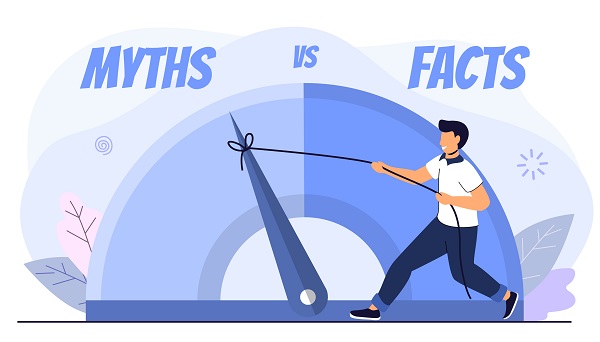 Myths vs facts cartoon style illustration to promote fact-checking